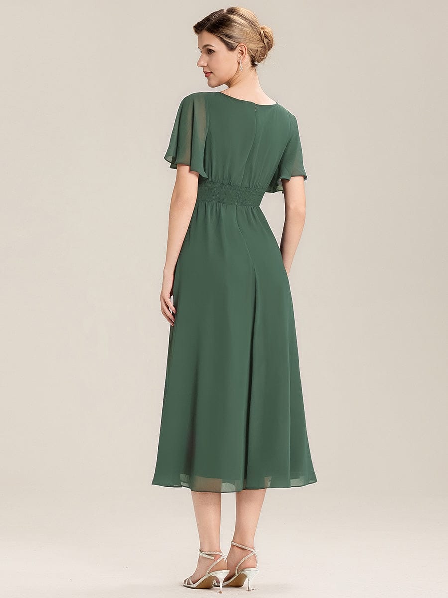 Plus Size Pleated Chiffon Ruffle Sleeve Midi Dress #color_Eucalyptus