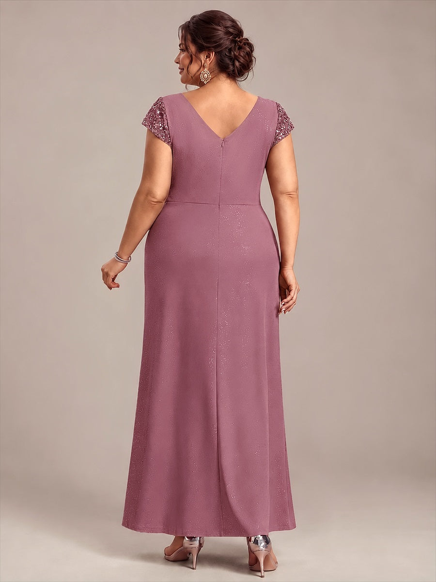 Knotted Knit Cap Sleeve Maxi Glitter Evening Dress #color_Purple Orchid