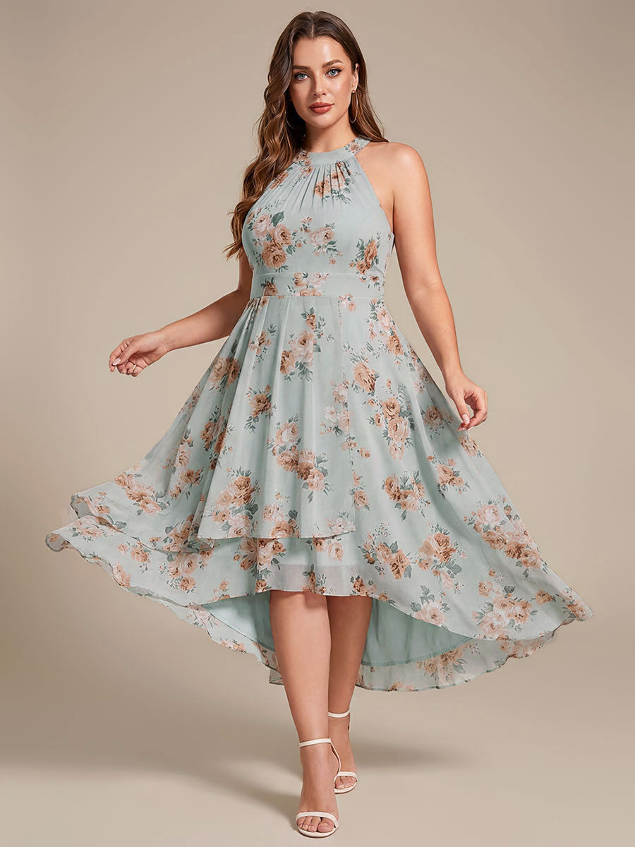 Midi Halter Neck Chiffon Wedding Guest Dress with Sleeveless and A-Line #color_Amber Bloom