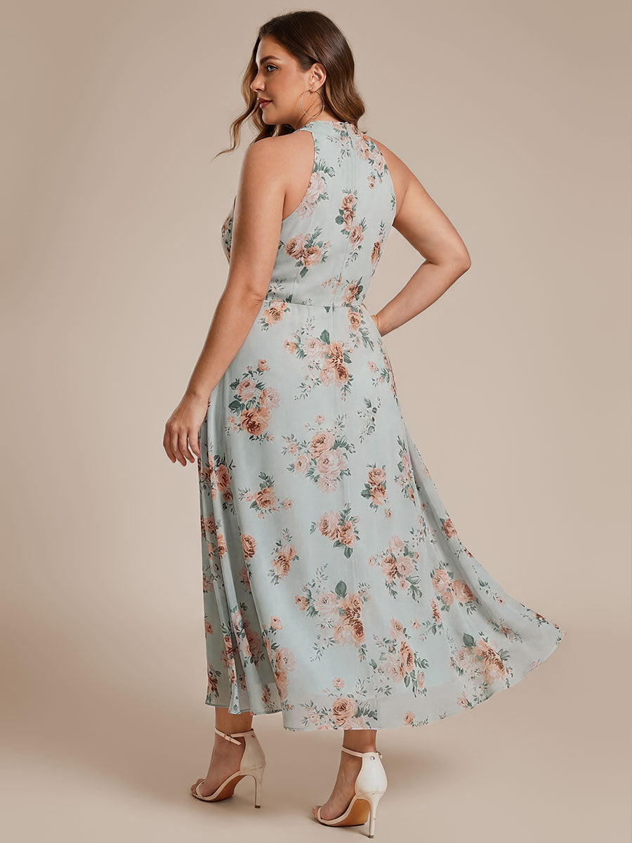 Midi Halter Neck Chiffon Wedding Guest Dress with Sleeveless and A-Line #color_Amber Bloom