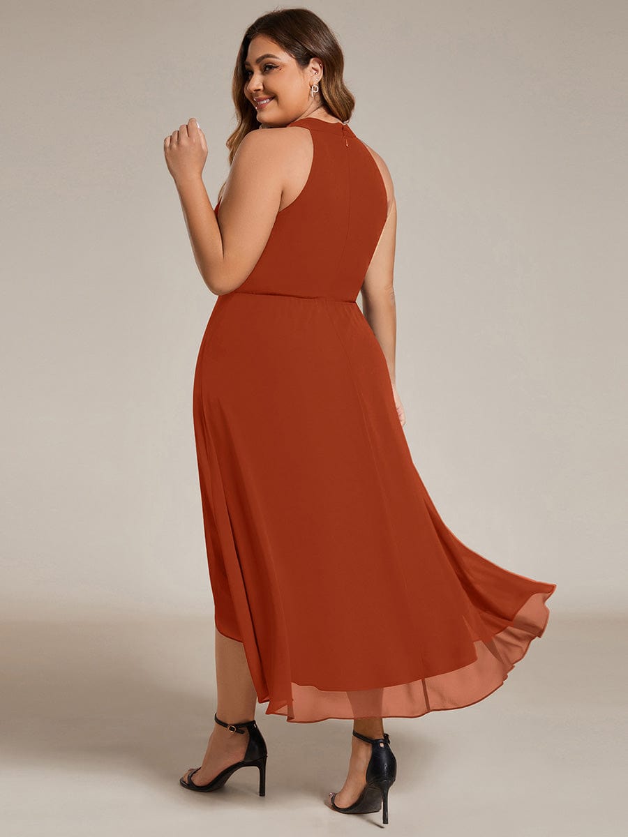Midi Halter Neck Chiffon Wedding Guest Dress with Sleeveless and A-Line #color_Burnt Orange