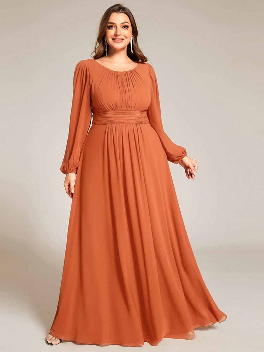 See-Througth Puff Sleeve Chiffon Plus Size Bridesmaid Dress #color_Brandied Melon