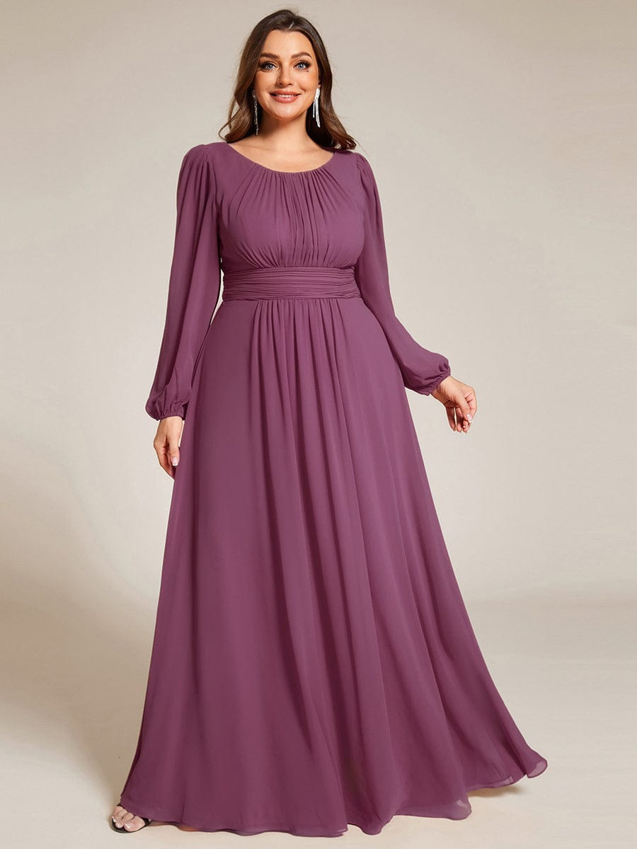 See-Througth Puff Sleeve Chiffon Plus Size Bridesmaid Dress #color_Damson