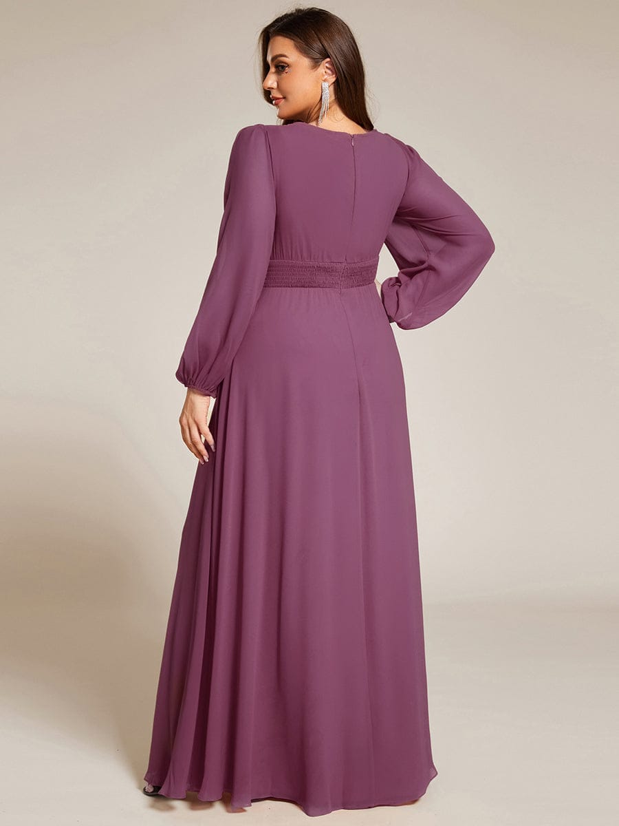 See-Througth Puff Sleeve Chiffon Plus Size Bridesmaid Dress #color_Damson