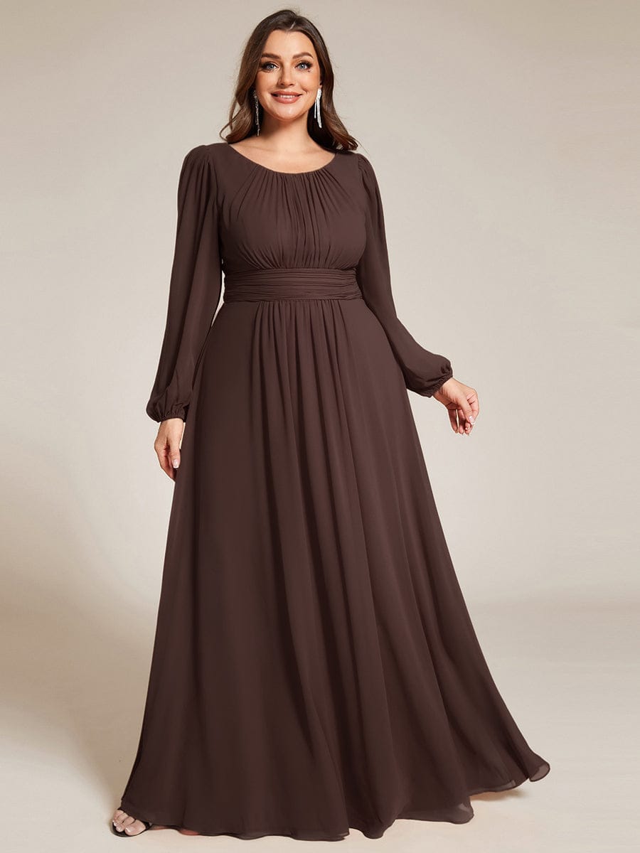 See-Througth Puff Sleeve Chiffon Plus Size Bridesmaid Dress #color_Espresso