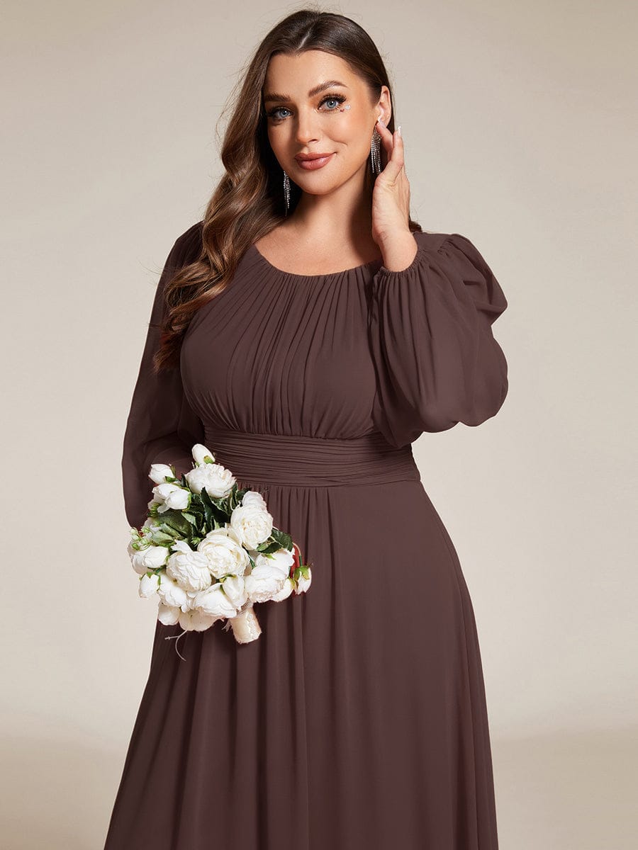 See-Througth Puff Sleeve Chiffon Plus Size Bridesmaid Dress #color_Espresso
