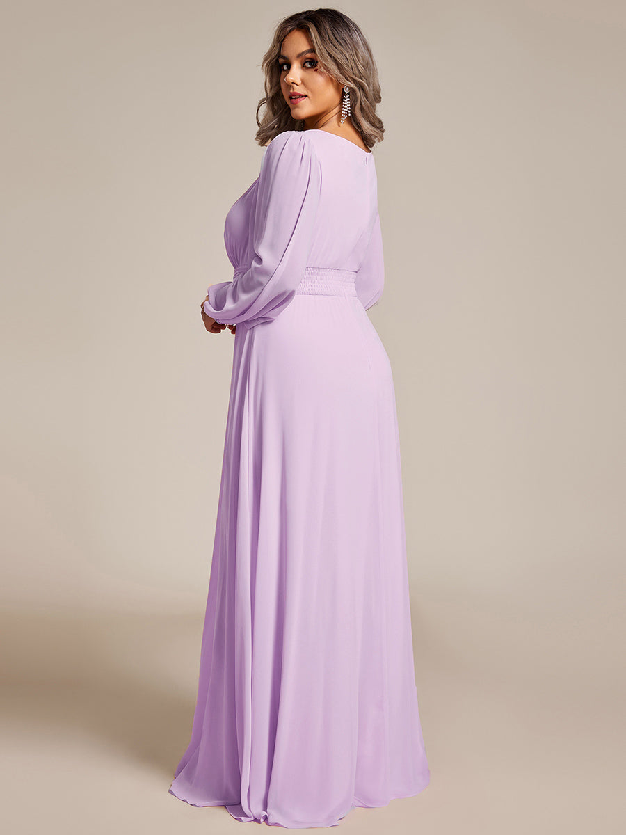 See-Througth Puff Sleeve Chiffon Plus Size Bridesmaid Dress #color_Frosted Lilac