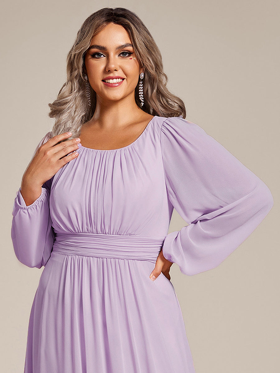 See-Througth Puff Sleeve Chiffon Plus Size Bridesmaid Dress #color_Frosted Lilac