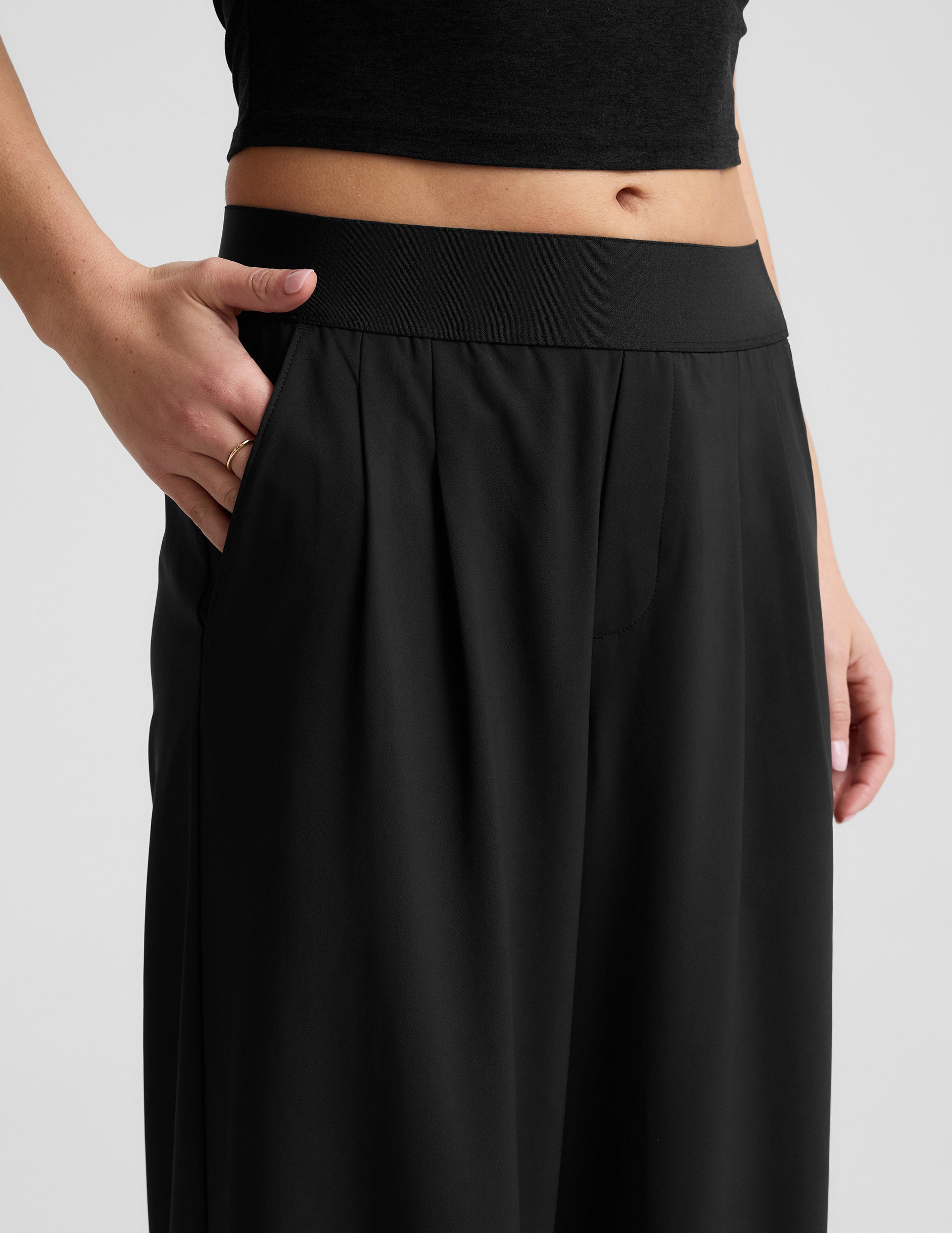 Elasticated Wide Leg Pant 29" - Black