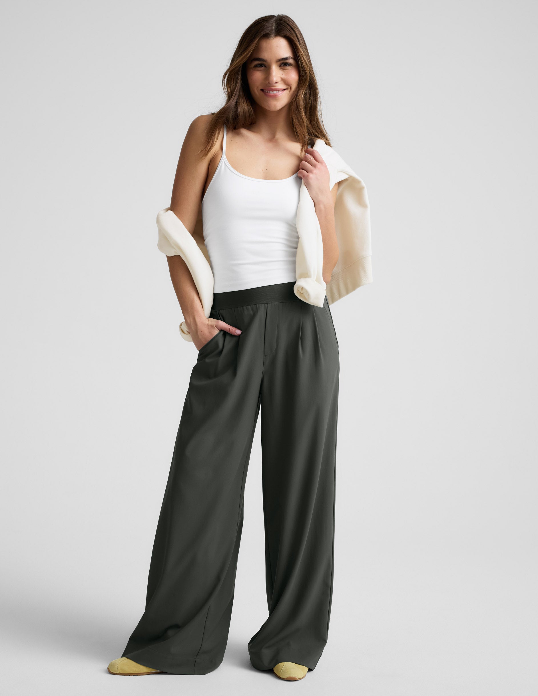 Elasticated Wide Leg Pant 29" - Slate Green