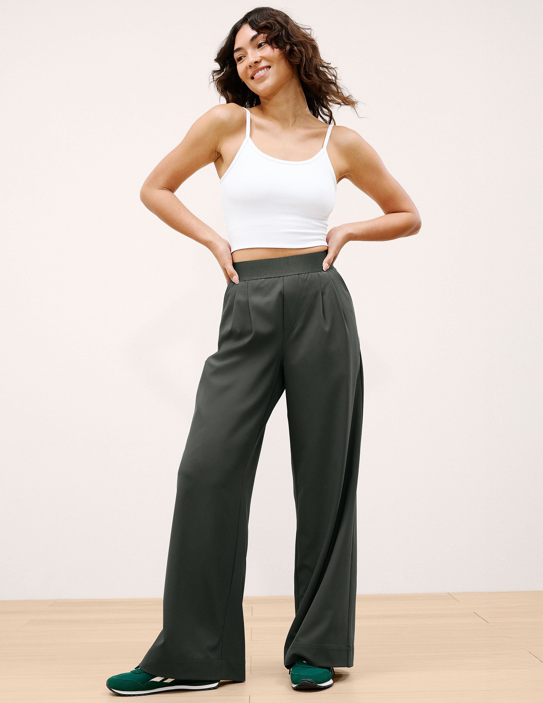 Elasticated Wide Leg Pant 29" - Slate Green