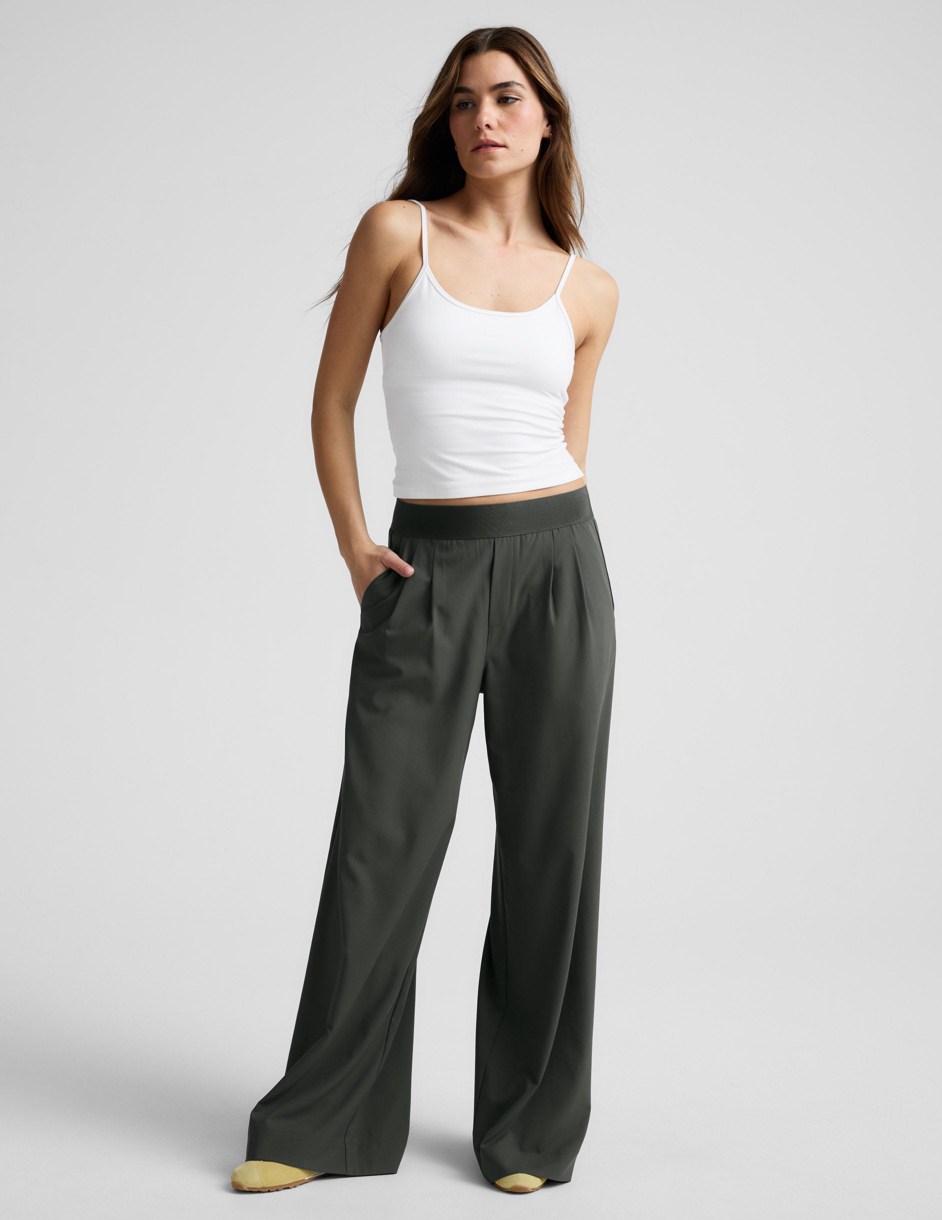 Elasticated Wide Leg Pant 29" - Slate Green
