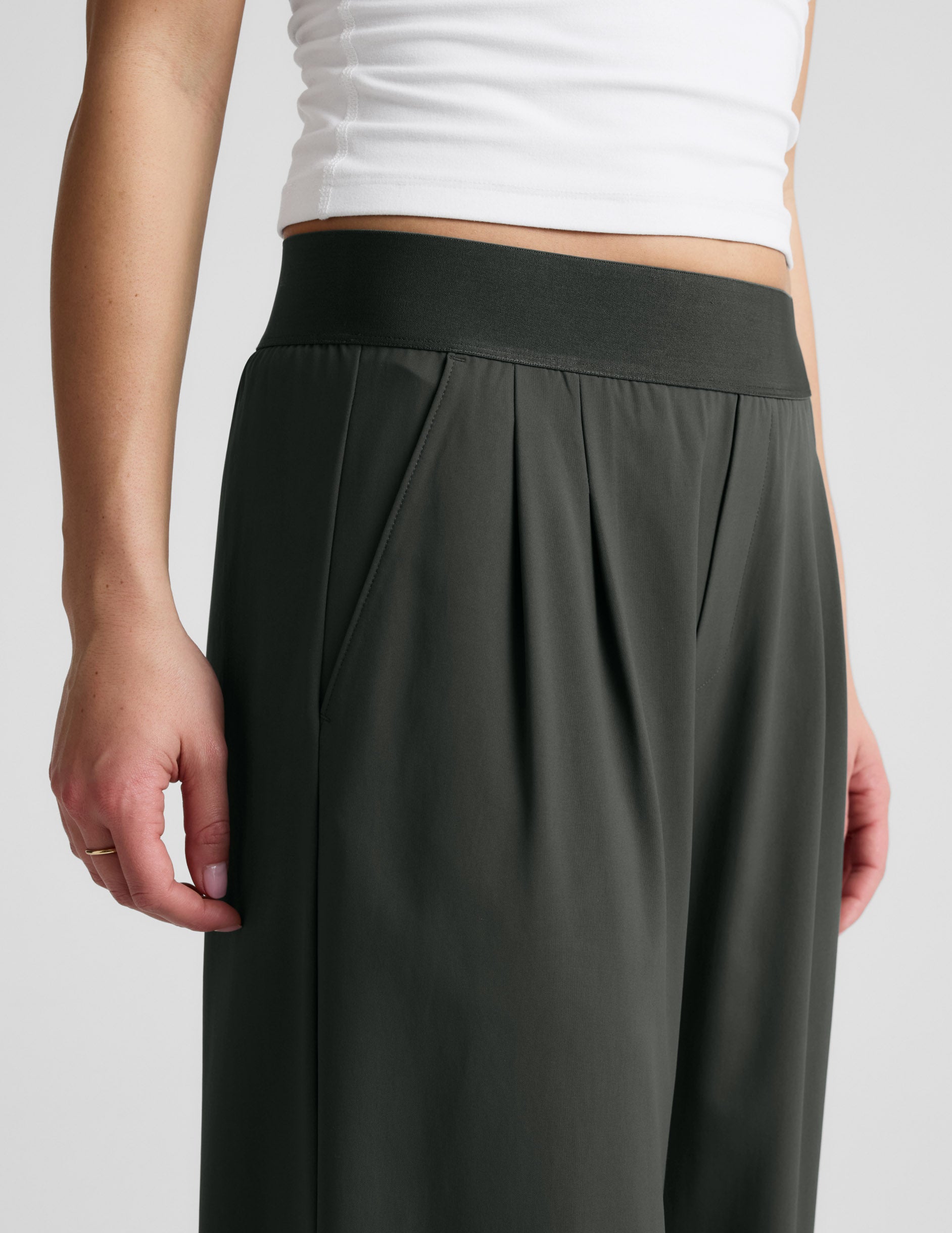 Elasticated Wide Leg Pant 29" - Slate Green
