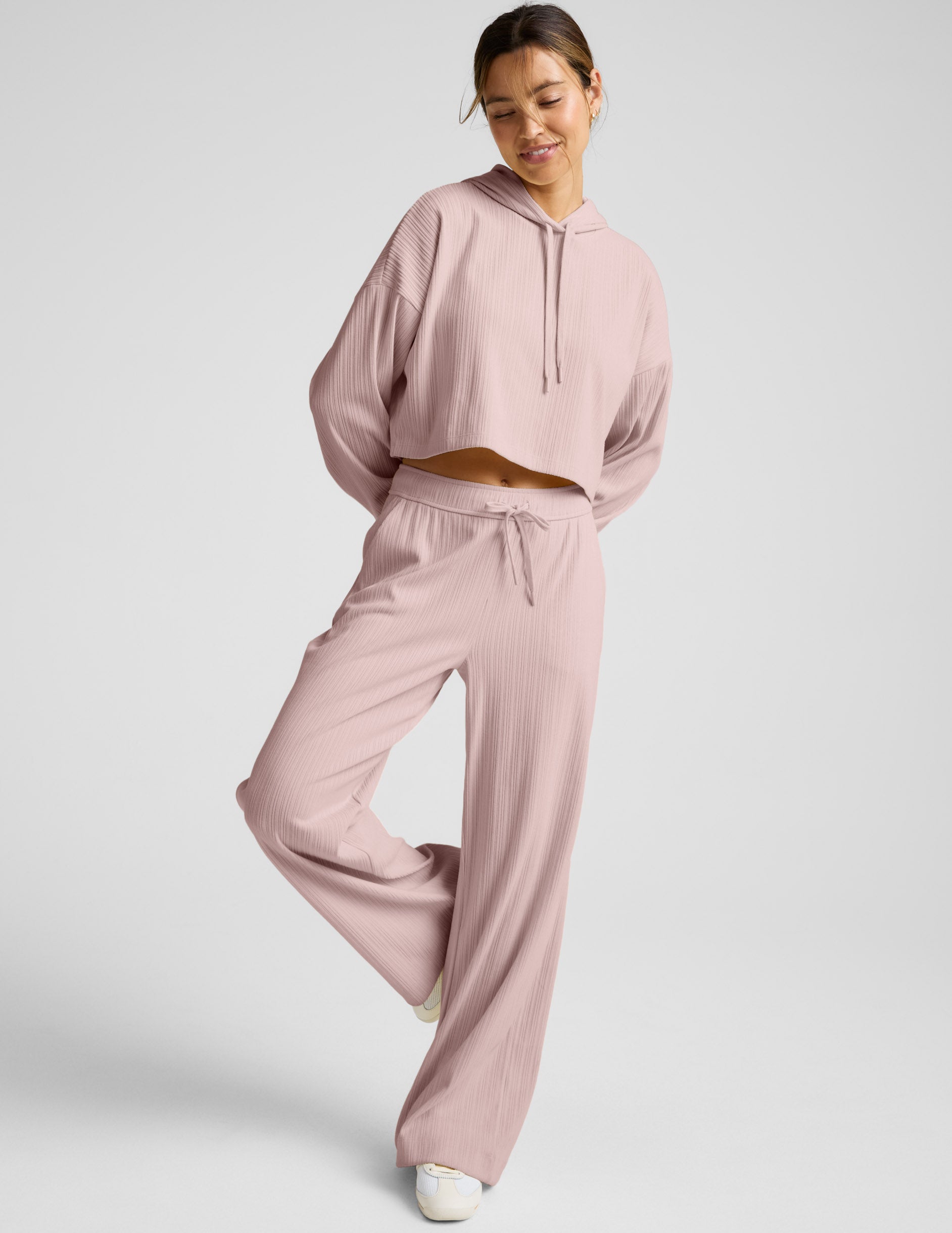 Breathe Easy Ribbed Wide Leg Pant - Pale Pink