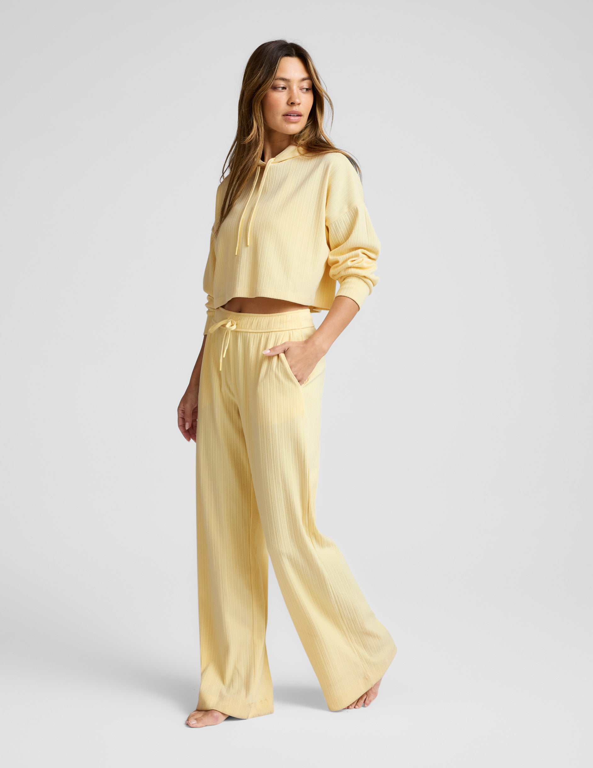 Breathe Easy Ribbed Wide Leg Pant - Yellow Swirl