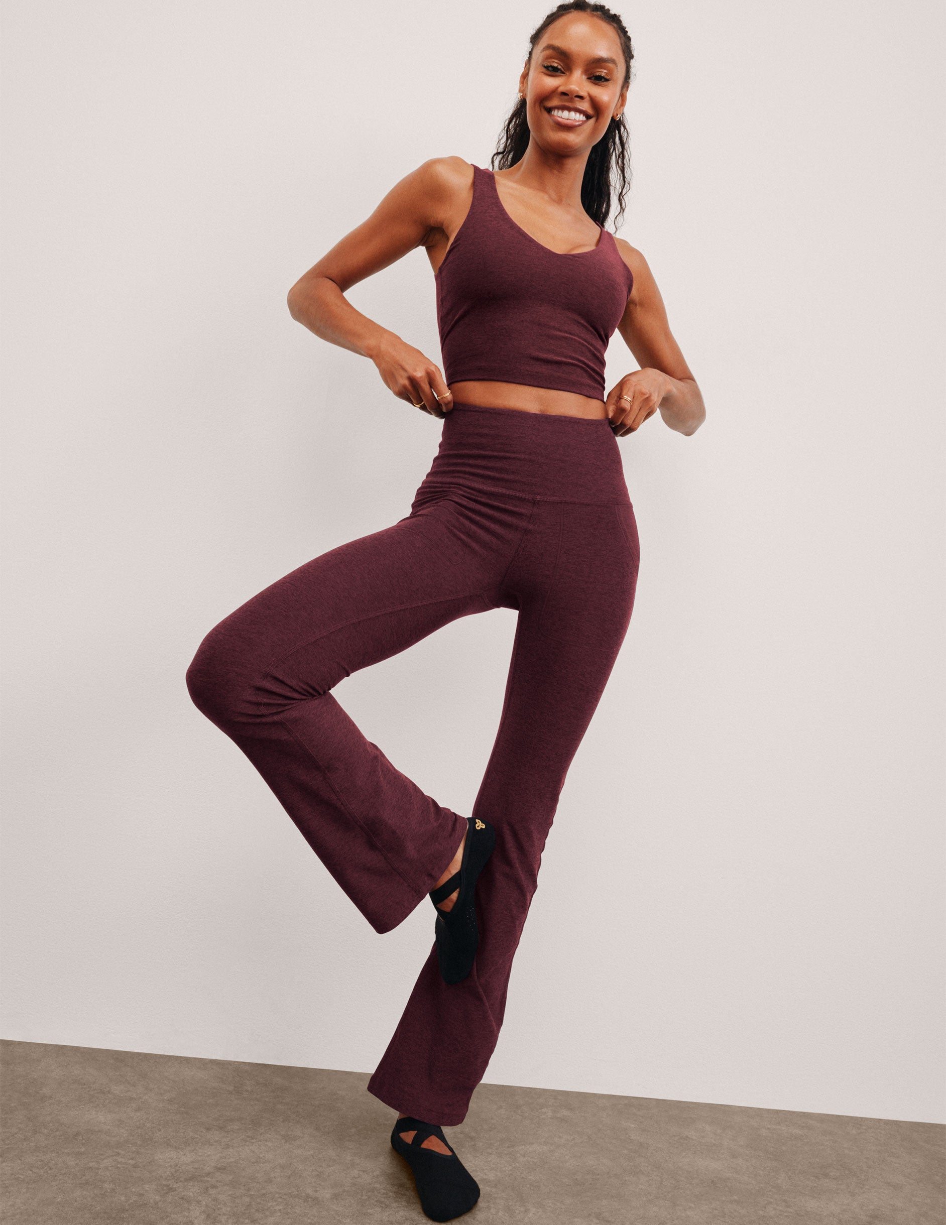 Spacedye™ High Waisted Practice Pocket Bootcut Pant 31" - Midnight Burgundy Heather