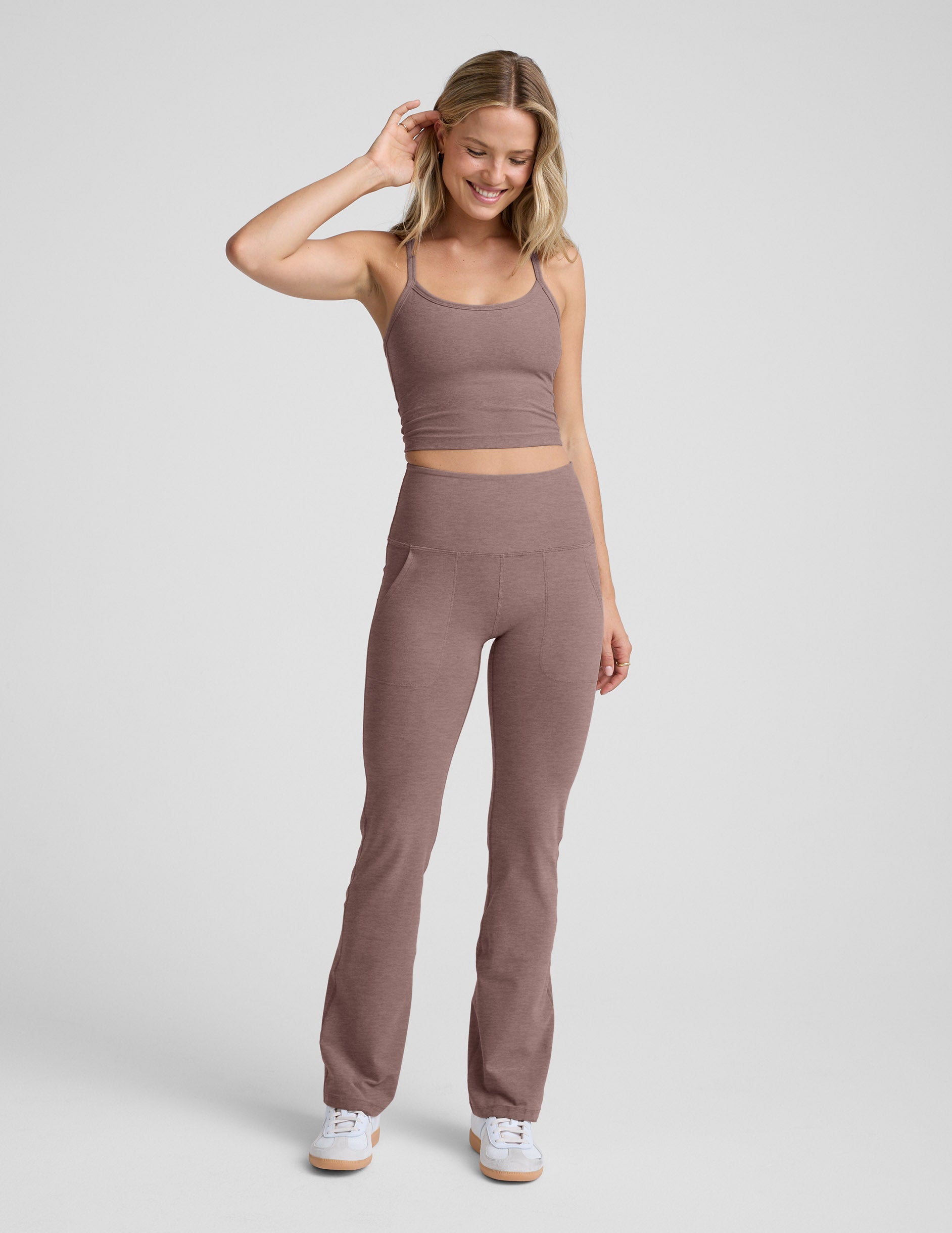 Spacedye™ High Waisted Practice Pocket Bootcut Pant 31" - Rosey Taupe Heather