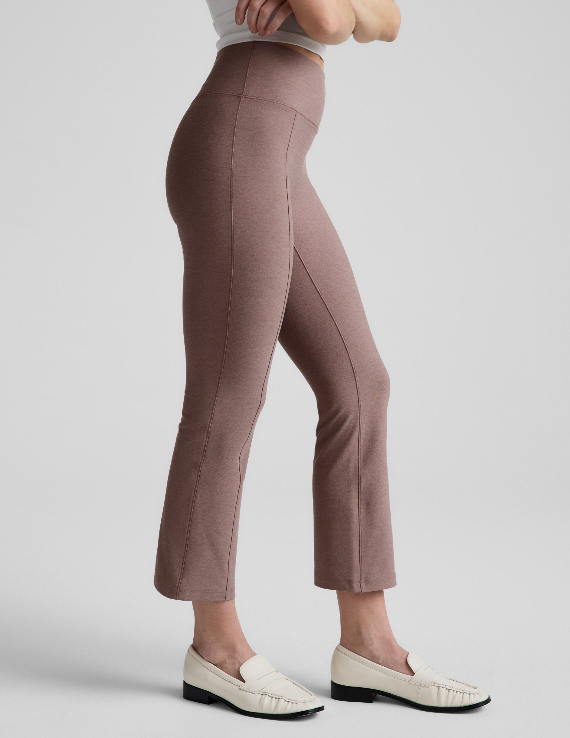 Spacedye™ Pintuck Kick Flare High Waisted Pant - Rosey Taupe Heather