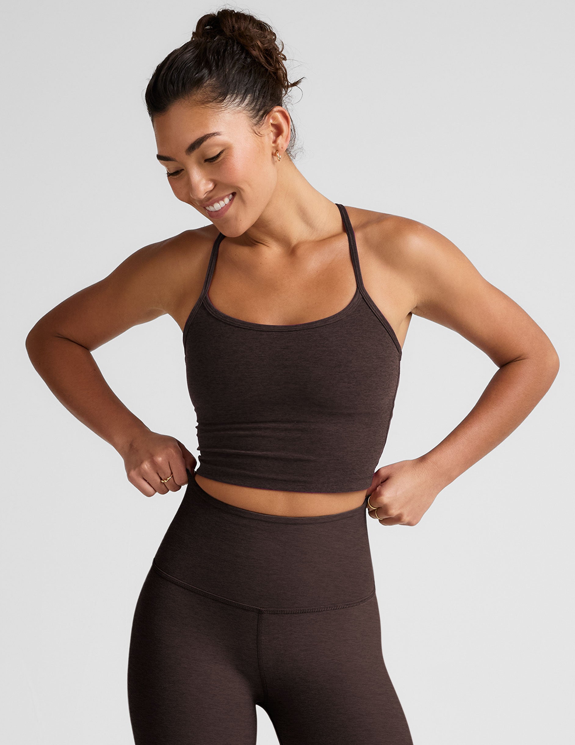 Spacedye™ Slim Racerback Cropped Tank - Dark Chocolate Heather