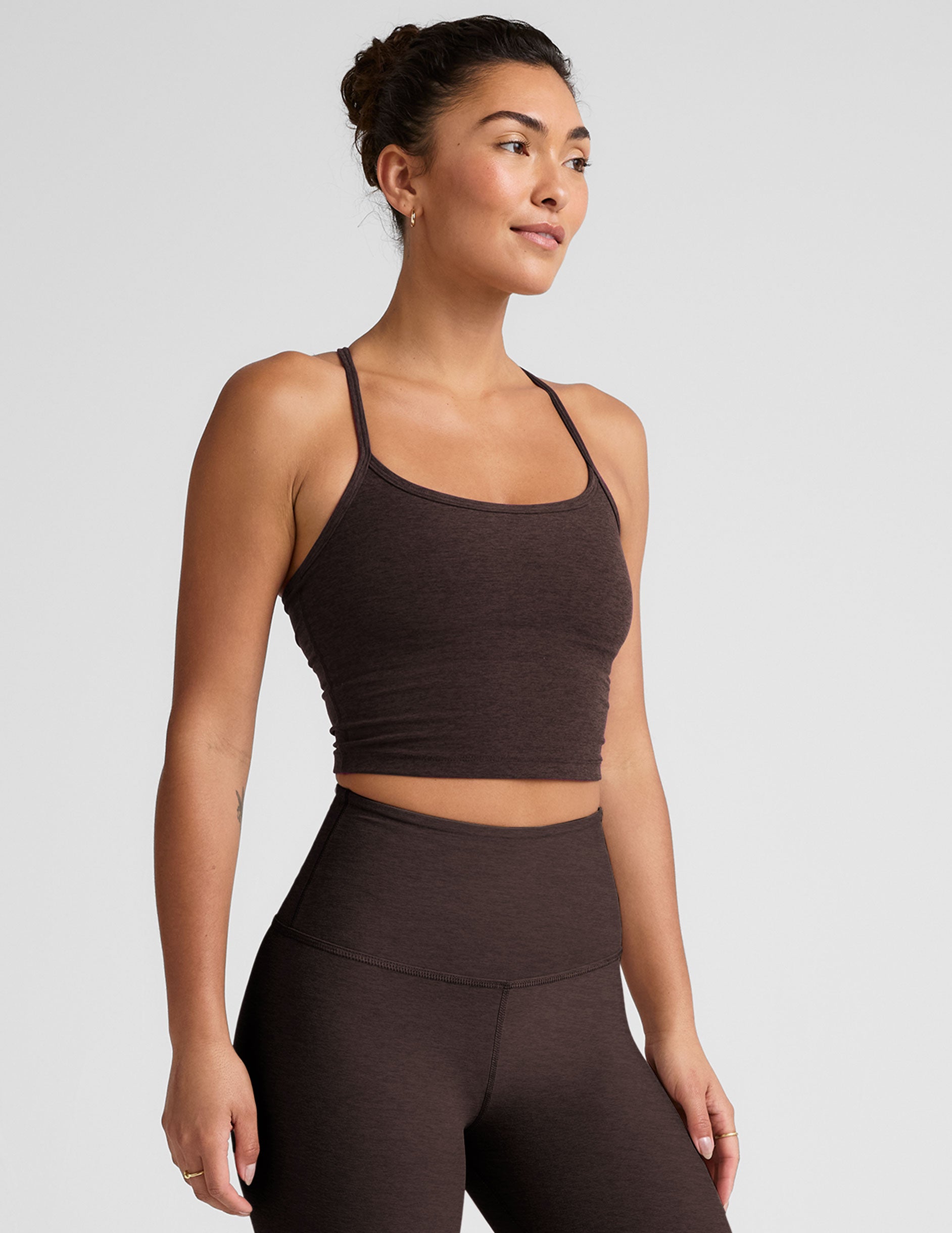 Spacedye™ Slim Racerback Cropped Tank - Dark Chocolate Heather