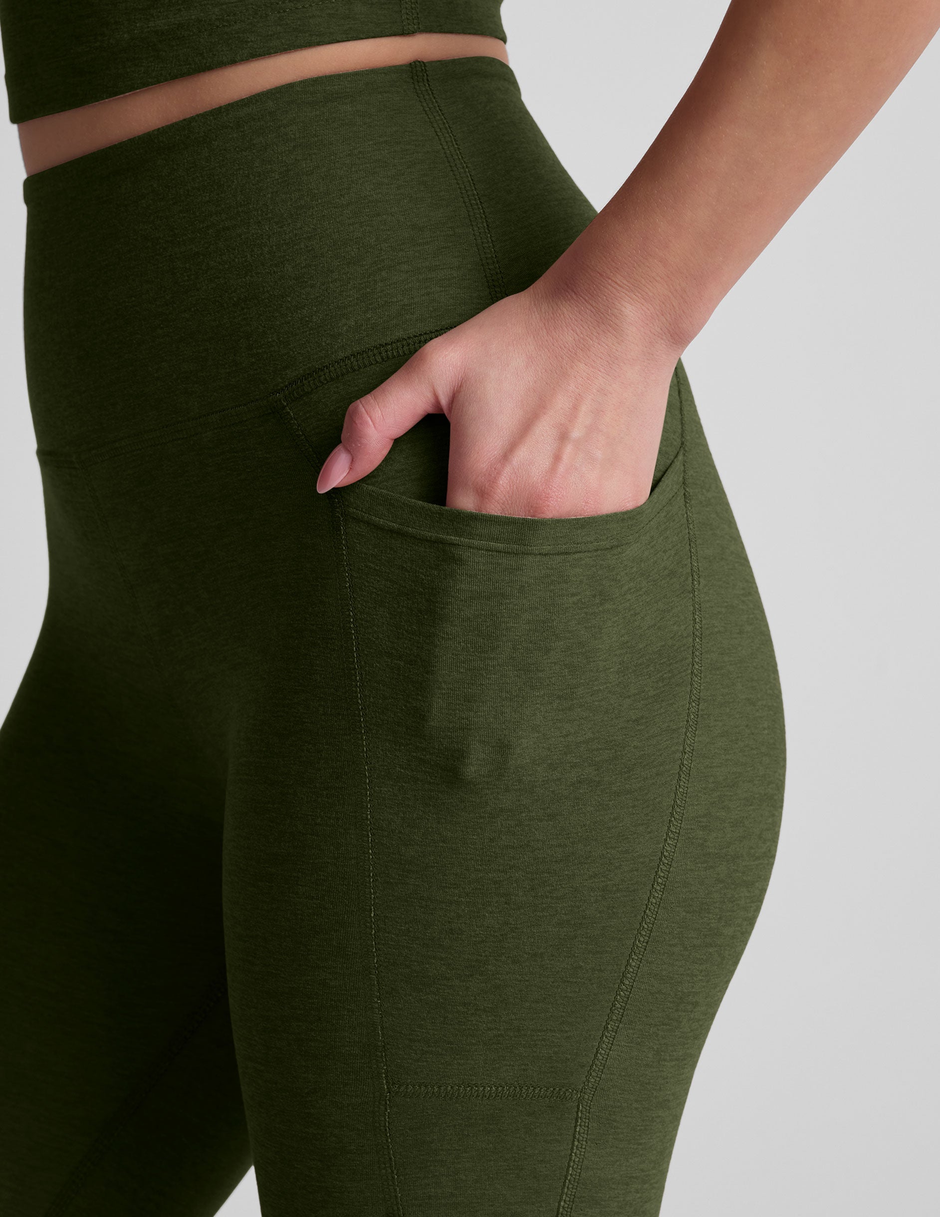 Spacedye™ Out Of Pocket High Waisted Capri Legging 26" - Army Green Heather