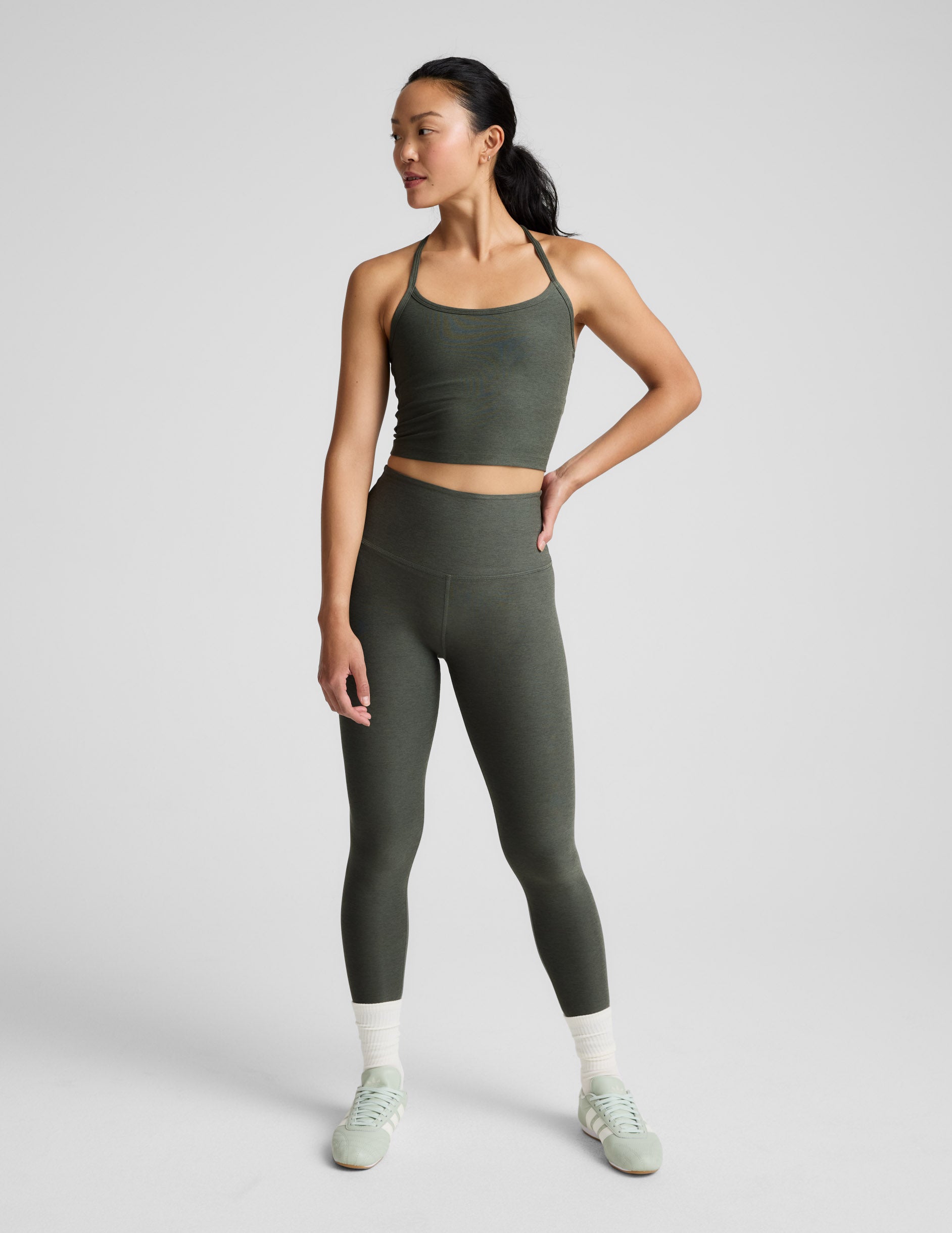 Spacedye™ Slim Racerback Cropped Tank - Dusty Forest Heather
