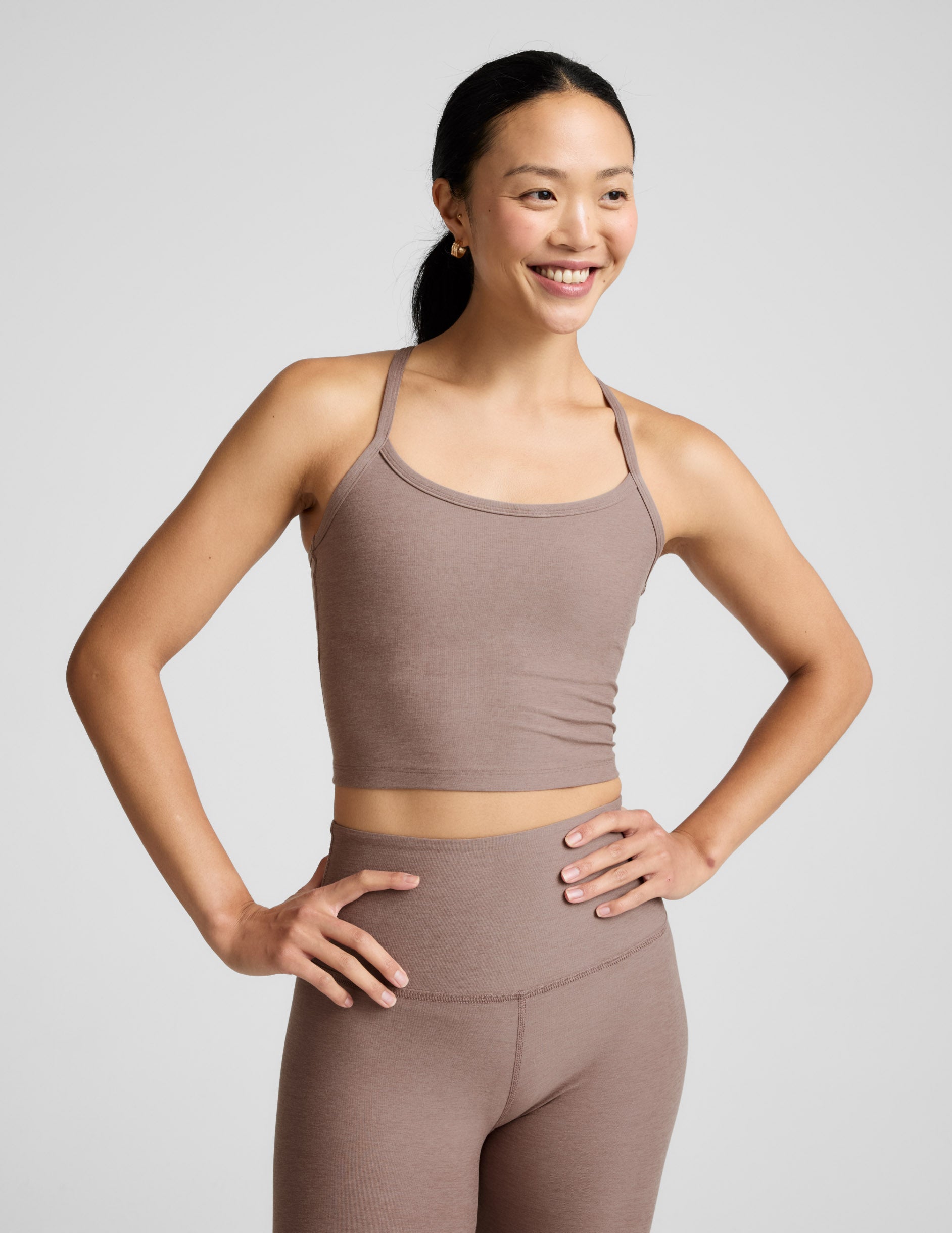 Spacedye™ Slim Racerback Cropped Tank - Rosey Taupe Heather