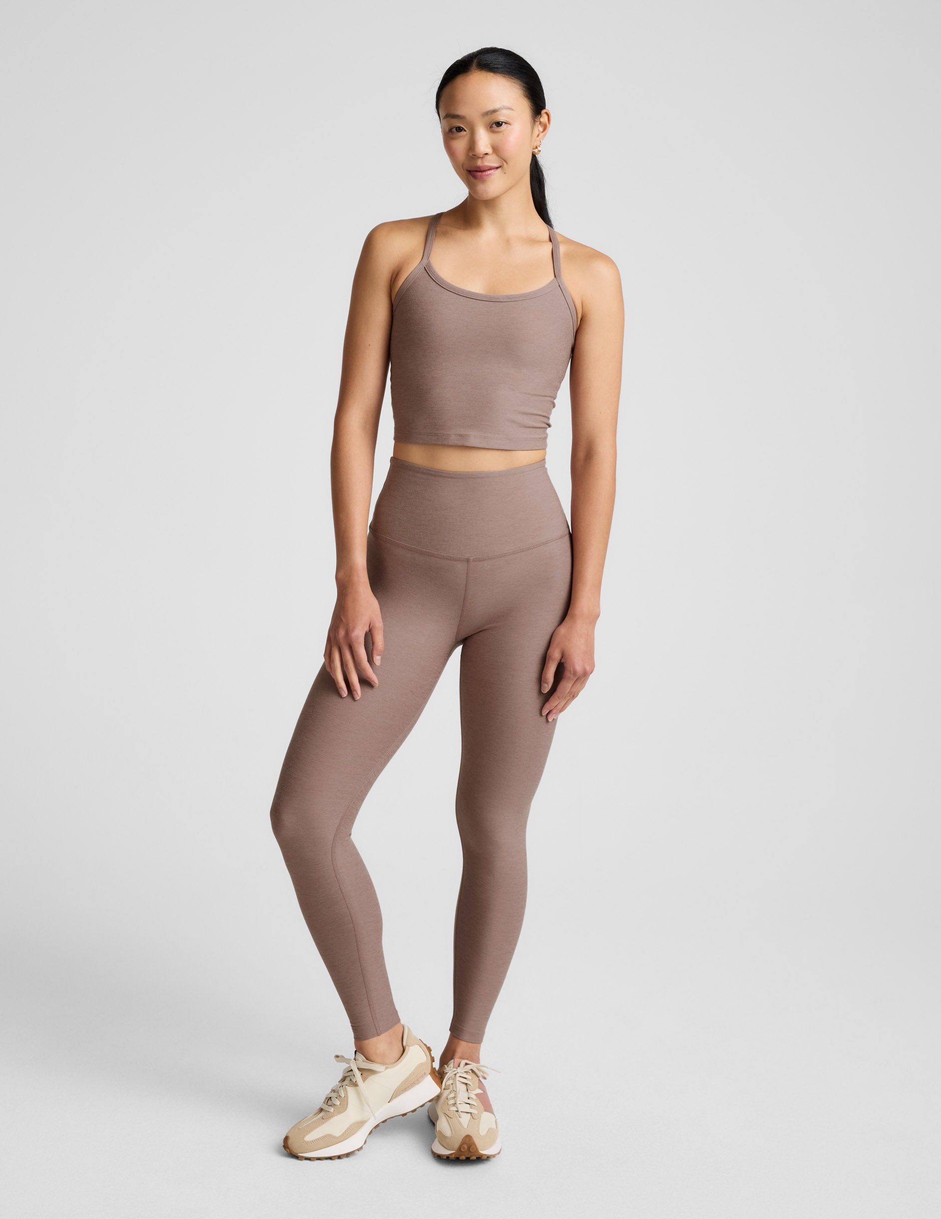 Spacedye™ Slim Racerback Cropped Tank - Rosey Taupe Heather