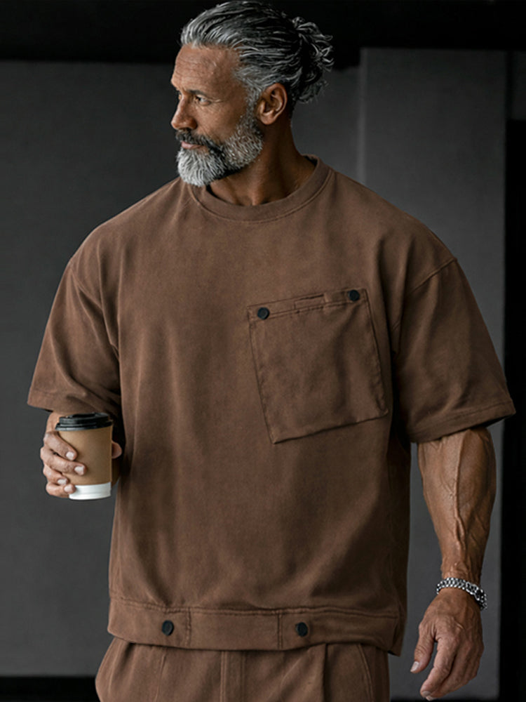 Unique Athleisure T-shirt and Shorts Set - Brown