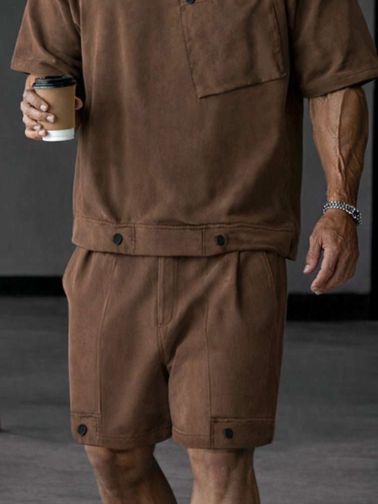 Unique Athleisure T-shirt and Shorts Set - Brown