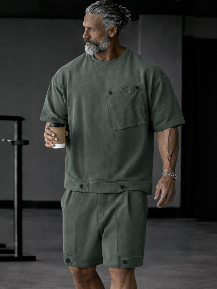 Unique Athleisure T-shirt and Shorts Set - Dark Gray