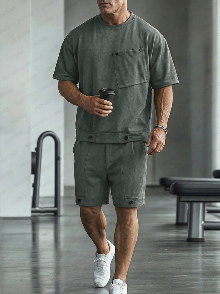 Unique Athleisure T-shirt and Shorts Set - Dark Gray