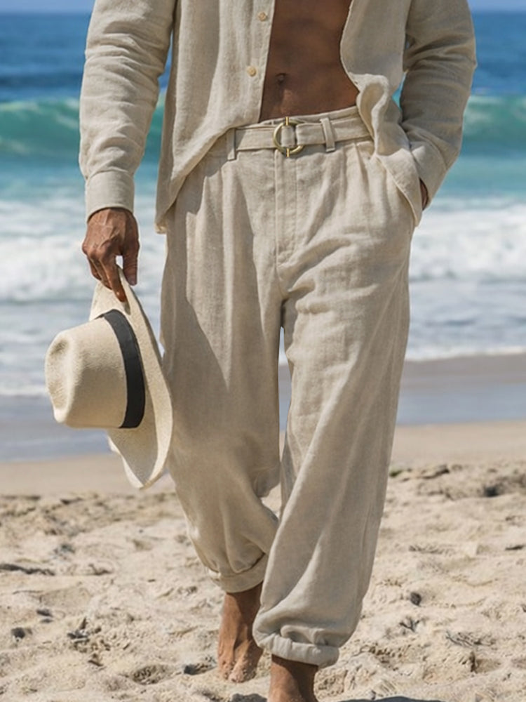 Casual Comfy 100% Cotton Shirt Pants Set - Khaki