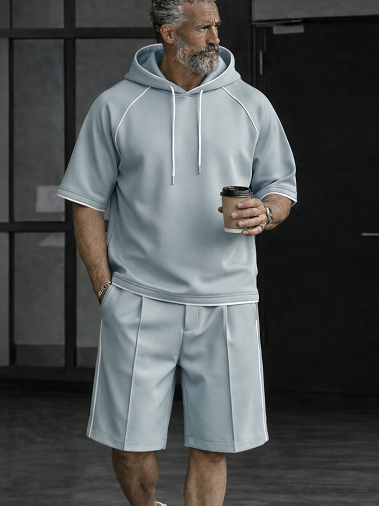 Relaxed Fit Contrast Stitch Tracksuit Set - Clear Blue