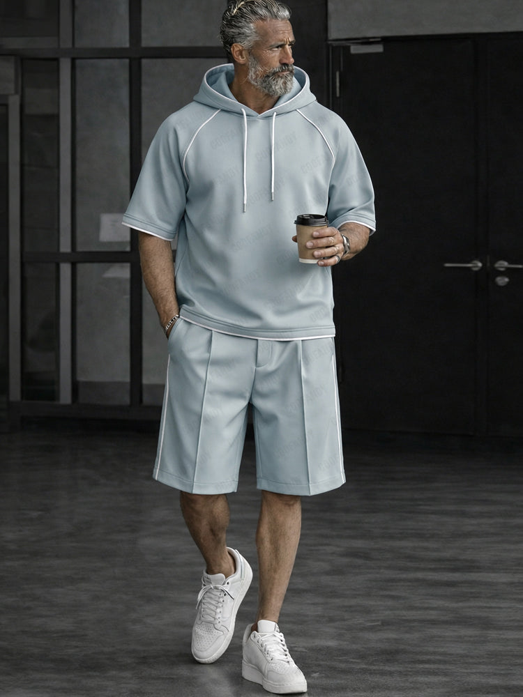 Relaxed Fit Contrast Stitch Tracksuit Set - Clear Blue