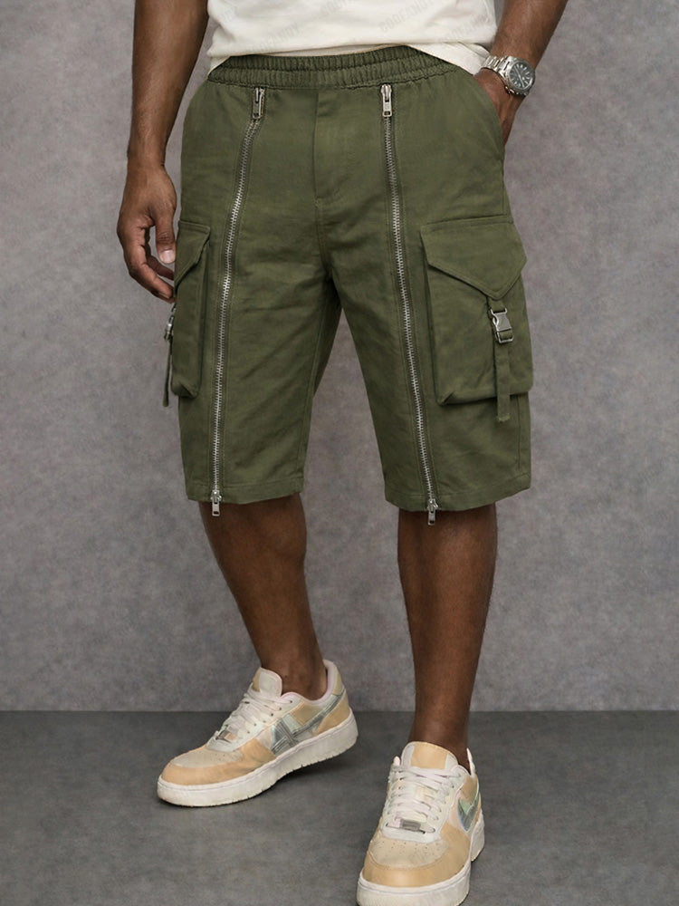Unique Zipper Design Tactical Cargo Shorts - Army Green