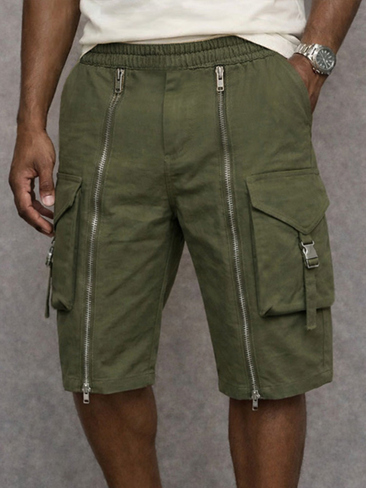 Unique Zipper Design Tactical Cargo Shorts - Army Green
