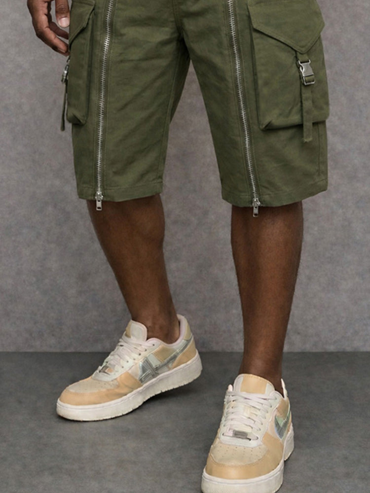 Unique Zipper Design Tactical Cargo Shorts - Army Green