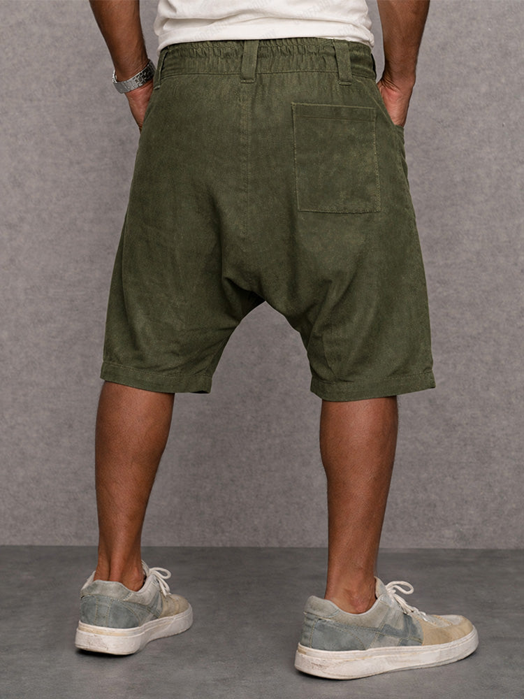 Casual 100% Cotton Drop Crotch Harem Shorts - Army Green