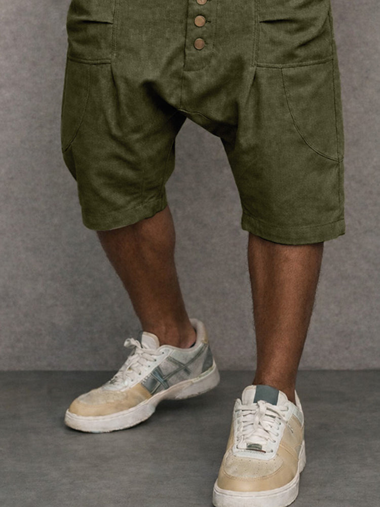Casual 100% Cotton Drop Crotch Harem Shorts - Army Green