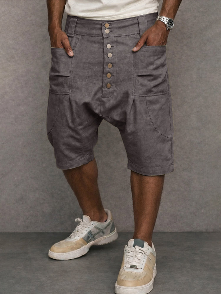 Casual 100% Cotton Drop Crotch Harem Shorts - Gray