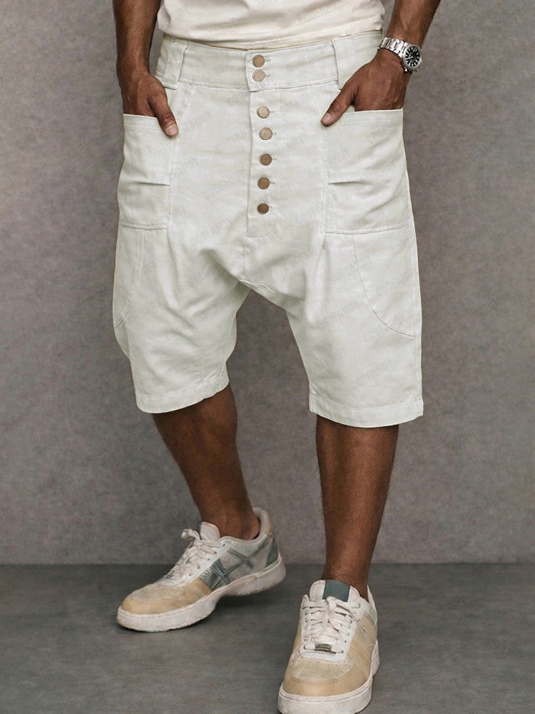 Casual 100% Cotton Drop Crotch Harem Shorts - White