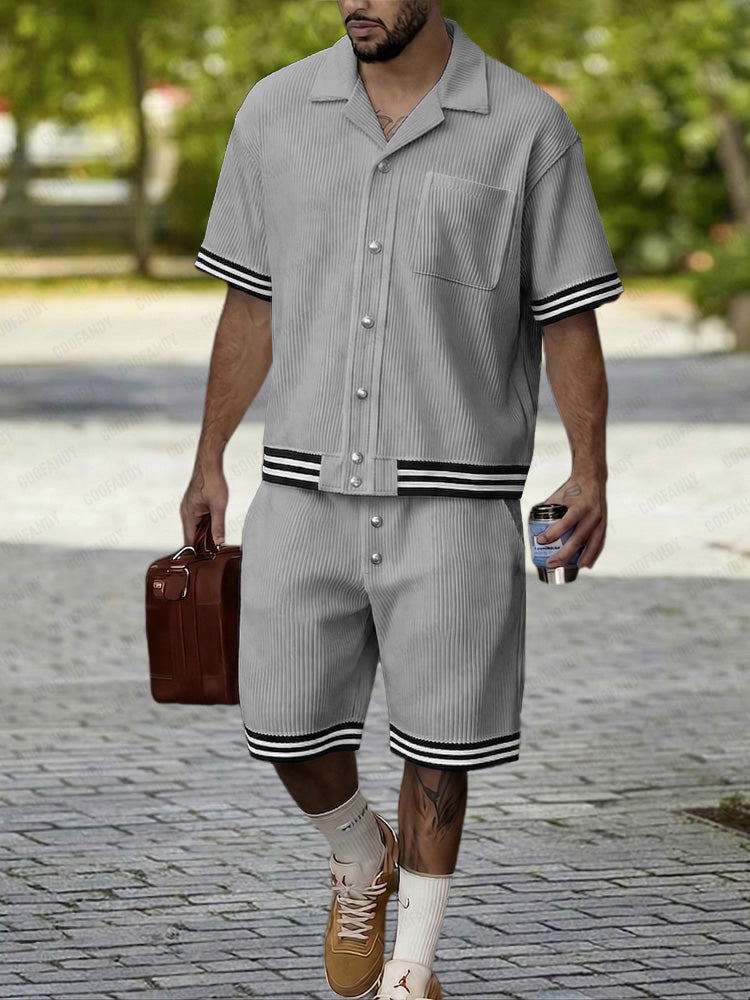 Modern Vertical Rib Textured Summer Set - Gray