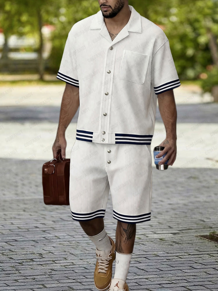 Modern Vertical Rib Textured Summer Set - White
