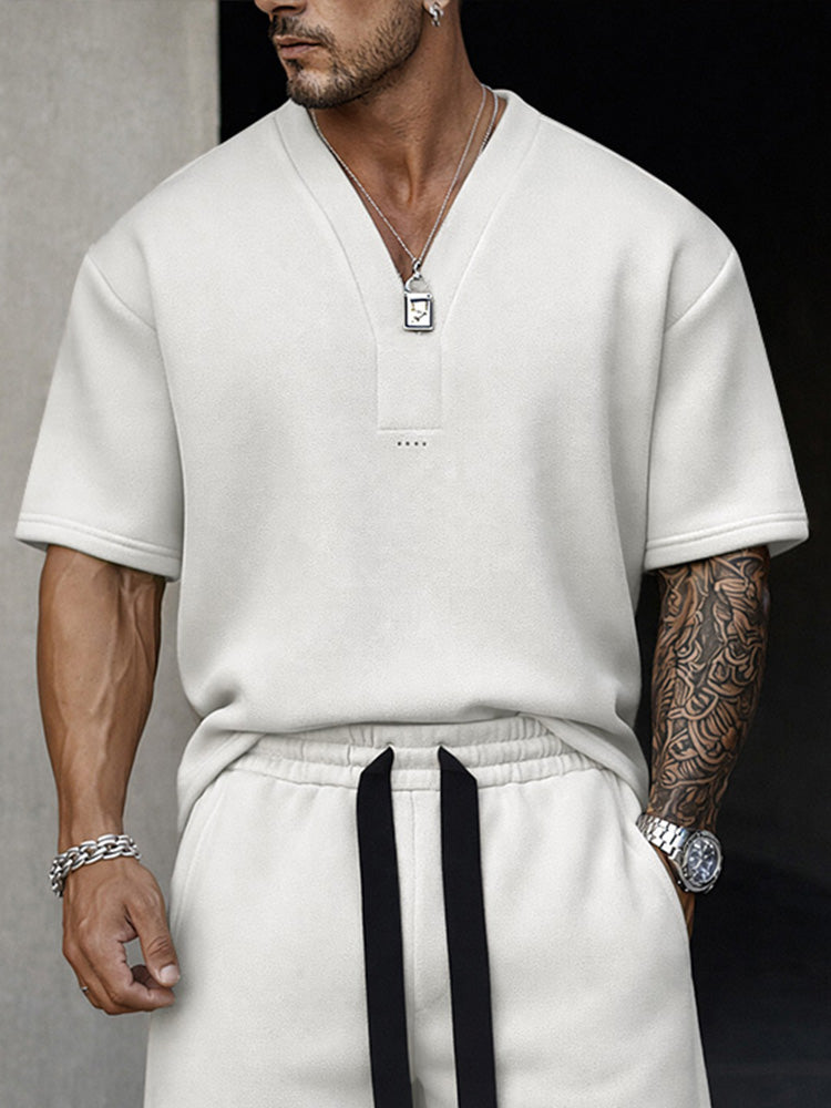 Casual Premium T-shirt Shorts Sports Set - Apricot