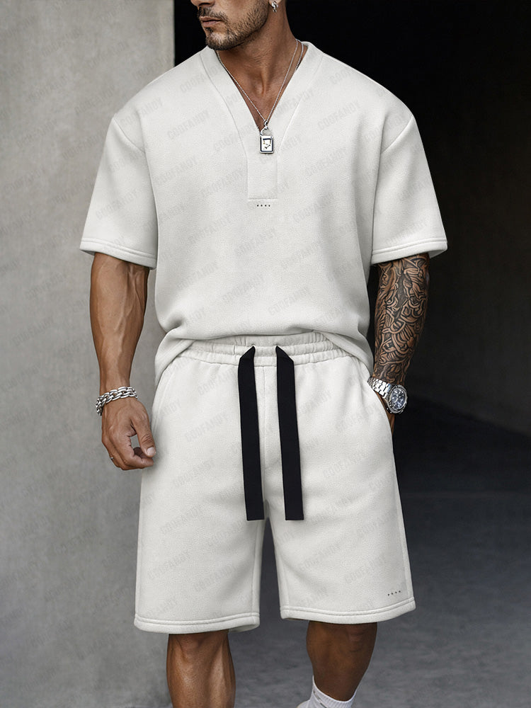 Casual Premium T-shirt Shorts Sports Set - Apricot