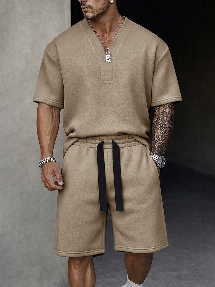 Casual Premium T-shirt Shorts Sports Set - Khaki