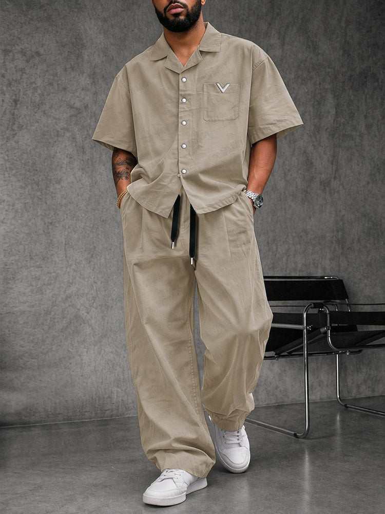 Effortless Stylish 100% Cotton Shirt Pants Set - Khaki