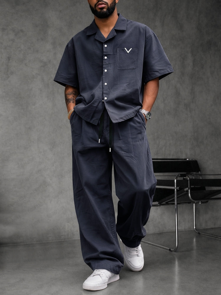 Effortless Stylish 100% Cotton Shirt Pants Set - Navy Blue