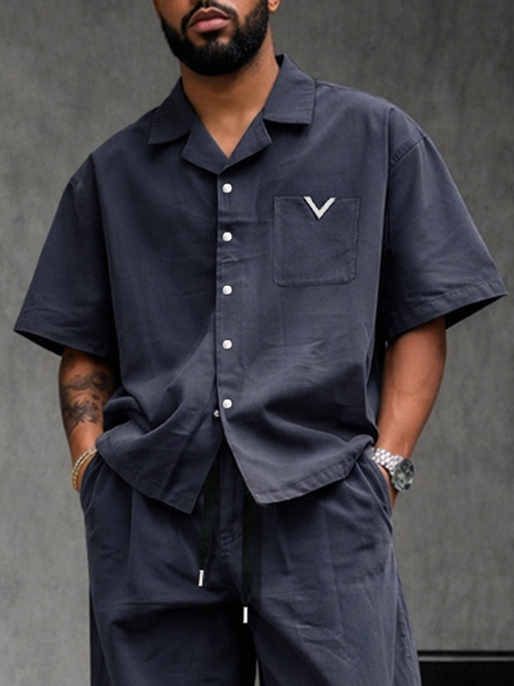 Effortless Stylish 100% Cotton Shirt Pants Set - Navy Blue